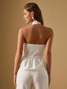 Briarwyn 女士休闲纯色露背吊带金属扣装饰上衣，优雅女士衬衫，白色衬衫，秋季女士复古风格，圣诞节女士衬衫 - 白色 - 查看 4