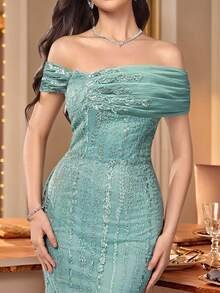 Coutiva Đầm dạ hội thanh lịch, trễ vai, dáng đuôi cá, thêu họa tiết tinh tế, phù hợp cho khách dự đám cưới, lễ tốt nghiệp, tiệc tùng, Giáng sinh, mùa thu đông và ngày Valentine. - màu xanh lá - Xem 5