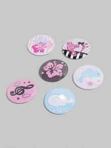 ROMWE Kawaii 6枚1.74英寸（约4.4厘米）的装饰别针、胸针、徽章、纽扣，图案包括海豚和热带花卉，可缝制在衣服、包包、背包上，是馈赠亲朋好友的绝佳礼物。 - 淺粉色 - 查看 3