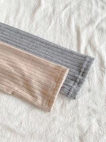 SHEIN 2pcs/Set Girls Ribbed Knit Crew Neck Long Sleeve Top And Leggings Underwear Set, Autumn/Winter - Multicolor - View 6