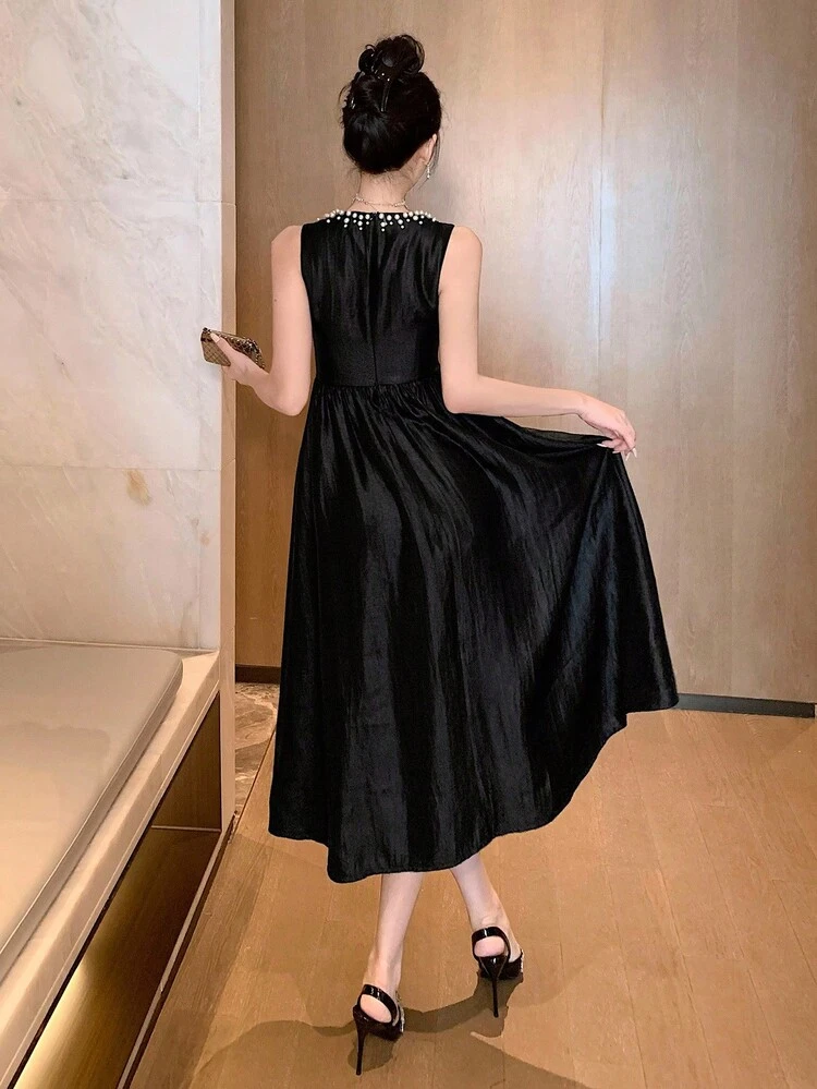Elegant Party Dress, Round Neck Sleeveless Beaded Long Dress For Women Prom Dress Summer Women Dresses Sundress Cocktail Dress
