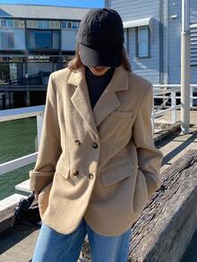 DAZY Women's Elegant Contrast Color Lapel Overcoat, Autumn/Winter Jacket - Coffee Brown - View 7