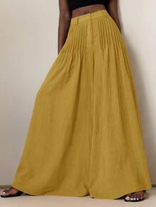 Aveloria Modichic Elegant & Sophisticated Pleated Relaxed Wide Leg Women Pants, Comfortable For Vacation - Yellow - View 6