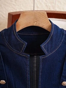 EMERY ROSE 女式休闲金属双排扣长袖秋季牛仔夹克