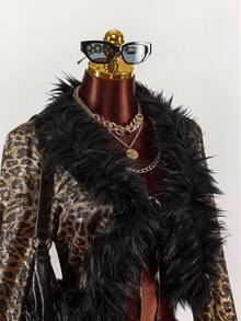 Amplova Conjunto de 2 piezas de top de manga larga y minifalda con estampado de leopardo y parches de piel sintética - Multicolor - Ver 5