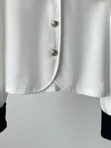 Lyxana Women's Autumn/Winter New Fashion Loose Casual Color Block Short Jacket - Black and White - View 4