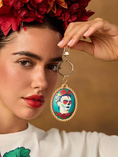 Frida Kahlo X SHEIN Keyrings & Keychains,HalloweenDay Of Dead,Day Of The Dead,Dia De Los Muertos, Skeleton & Floral,Skeleton,Marigold,Sugar Skulls,Cempasúchil,Candle,Ofrenda,Mexican Marigolds,Papel Picado