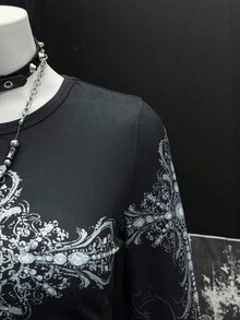 EgrlEra Camiseta de manga larga con cuello redondo y estampado punk negro para mujer - Negro - Ver 4