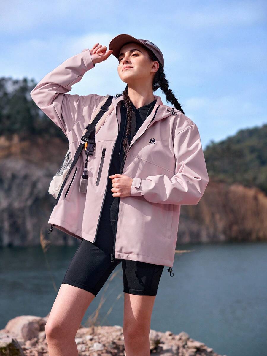 In My Nature 女式花卉印花落肩长袖连帽休闲夹克女式徒步旅行服装