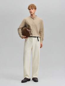 Officeau Men's Old Money Business Casual Straight Leg Suit Pants, Solid Apricot, Fall/Winter, Old Money Men's Dress Pants