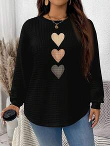 EMERY ROSE Sudadera casual de cuello redondo con estampado de cuadros pequeños, blanca y cómoda, con dobladillo curvo y diseño de abertura lateral para otoño/invierno - Negro - Ver 5