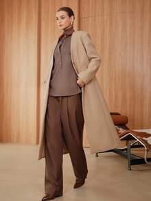 SHEIN Unity Weite Hose mit lockerer Passform für Damen, hochwertige Lässig Hose mit drapiertem Effekt, schlankend, Kaffeefarben, geeignet für Frühling & Herbst