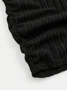 Girlism 少女罗纹立领褶饰修身连衣裙 - 黑色 - 查看 4