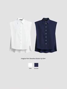 Ontre 2026 Spring/Summer Women's Beach Vacation Graduation Office Wear Beach Holiday Outfit Tea Party Single-Breasted Solid Color High-Low Hem Fashionable Versatile Blouse