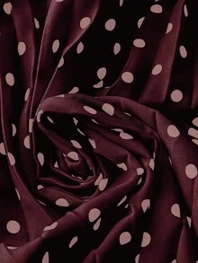 SHEIN Clasi 大码女式缎面圆点印花百褶休闲裙 - 咖啡棕 - 查看 5