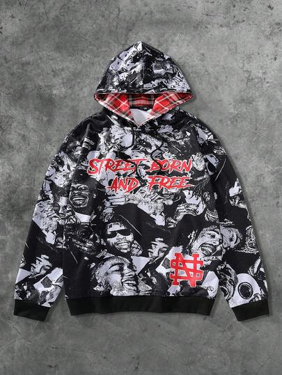 Street Life Sudadera casual y de moda para hombre con estampado de letras y gráficos a todo color, cordón, para primavera/otoño