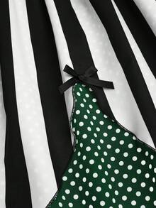 Sweetra 大码女式复古大胆前卫学院街头时尚数码印花朋克黑暗小丑魔术师黑白条纹波尔卡圆点舞台夜总会主题派对酒吧长袖连衣裙，适合万圣节、返校季、节假日、日常穿着 - 彩色 - 查看 7