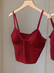 Comfortcana Kamisol Wanita Slim Fit dengan Renda Kontras Warna Polos - Merah - View 3