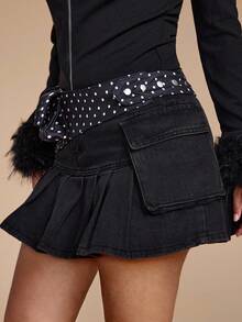 ROMWE Grunge Punk Y2K 朋克风格黑色金属铆钉索环多口袋可调节金属扣腰包，街头潮流个性化时尚宽腰带，适合女士 - 黑色 - 查看 2