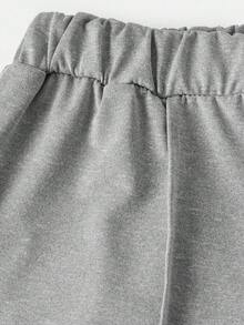 SHEIN Girlism 青少年女孩两件套休闲装 - 宽松圆领针织上衣，带有图案印花和宽松短裤，适合日常穿着、返校、假期、家庭户外活动、春季野餐等 - 淺灰色 - 查看 3