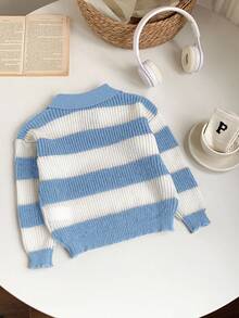 SHEIN 1 pezzo Maglione polo a righe morbido e comodo, casual, alla moda, semplice e pratico, adatto per ragazzi, ideale per feste di compleanno, feste, spettacoli, outfit per bambini, abbigliamento per ragazzi, adatto per la scuola, adatto per i viaggi, adatto per lo sport, adatto per l'autunno e l'inverno