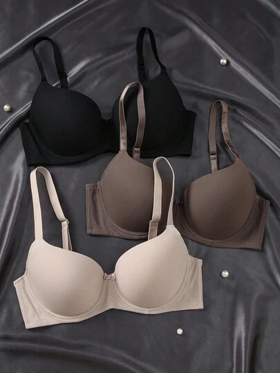 3 件套加大码钢圈舒适基本款日常文胸，提升型