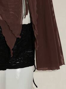SHEIN ICON Áo thun tay dài màu trơn buộc phía trước thời trang Y2K Fall dành cho nữ, màu đỏ tía miền Tây, tay loe, thời trang dạo phố - màu nâu - Xem 8