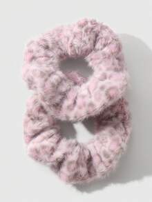 ROMWE Kawaii 2 件套别致复古豹纹蓬松发圈，韩式精致，适合女性日常佩戴，节日礼物发带马尾辫发圈发绳 - 紫色-22 - 查看 3