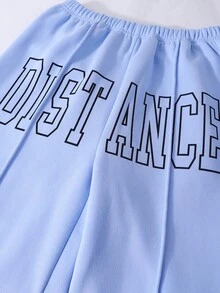 Sparklyn 2 件套青少年女孩休闲长袖印花上衣和宽松长裤套装，适合日常休闲穿着 - 藍色 - 查看 7