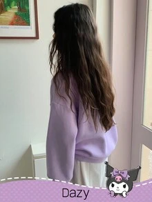 HELLO KITTY AND FRIENDS | SHEIN 秋冬款 Tween Girl 翻领针织字母图案卫衣 - 紫色 - 查看 3