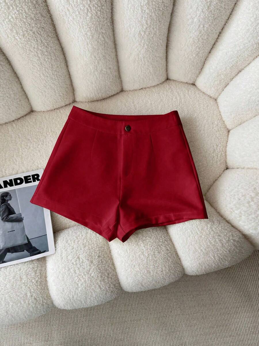 Airaco Women's Casual Solid Color Shorts, Summer - Burgundy - View 1