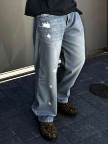 DAZY Distressed Graffiti Design Men's Jeans, Casual Street Style, Autumn - Blue - View 3