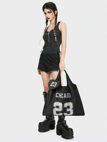 ROMWE Grunge Punk 1586325 时尚简约蕾丝数字印花图案大容量便携可折叠手提包带零钱包 - 彩色 - 查看 9