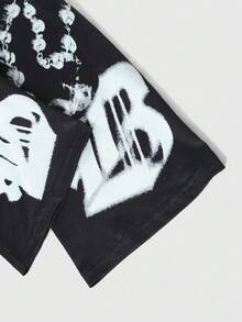 ROMWE MEN Goth Men's Casual Street Letter & Cross Print Long Sleeve T-Shirt, Autumn - Black - View 6