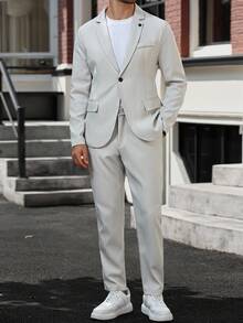 Manfinity Mode Gentlemen Autumn Single Breasted Notched Lapel Jacket & Pants 2 Pieces Suit Set For Men Champagne Men Suit