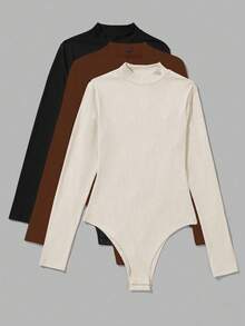 EMERY ROSE 女士纯色简约长袖紧身衣，日常穿着 - 彩色 - 查看 3