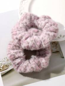 ROMWE Kawaii 2 件套别致复古豹纹蓬松发圈，韩式精致，适合女性日常佩戴，节日礼物发带马尾辫发圈发绳 - 紫色-22 - 查看 4