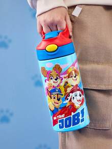 SHEIN | PAW Patrol 16 盎司/500 毫升不锈钢卡通图案钢绝缘防漏，配有吸管盖和硅胶吸管，男孩和女孩均可轻松使用，非常适合露营和学校使用。 - 藍色 - 查看 2