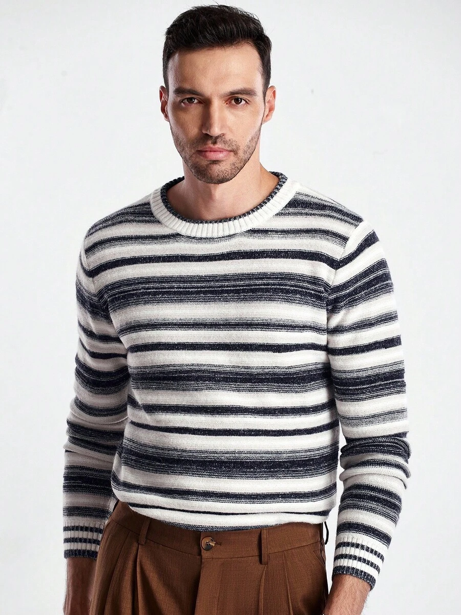 Manfinity CityGents Men's Striped Crew Neck Long Sleeve Casual Sweater, Autumn/Winter - Multicolor - View 1