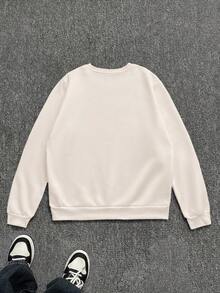 INAWLY 女式休闲字母刺绣长袖保暖内衬圆领运动衫，秋冬 - 杏色 - 查看 2