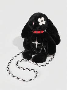 ROMWE Grunge Punk 1 件朋克风格暗十字兔子背包，学生万圣节斜挎包，朋克铆钉项链装饰娃娃包，适合日常旅行和生日礼物 - 黑色 - 查看 5