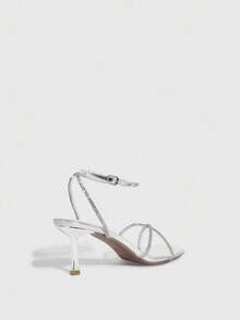 CUCCOO SZL 性感新款夏季金色交叉带时尚迷人性感女士高跟凉鞋，细带方头细高跟露趾凉鞋 - 銀色 - 查看 3