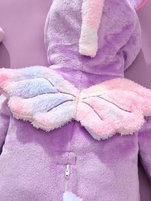 SHEIN 新生儿独角兽渐变色毛绒长袖连体衣，带 3D 刺绣帽子、翅膀和尾巴，婴儿装