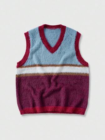 Street Life Chaleco de punto holgado y versátil con cuello en V para hombre, otoño/invierno