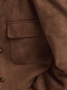 Noista Regular Fit Brown Suede Jacket Features Large Front Pockets And Metallic Buttons,Back To School, Outfits Women, Concert, Perfect For Casual, Fall, Boho, Casual, Lounge, Cute Back-To-School, And Office Women's Outfits. - Chocolate Brown - View 5