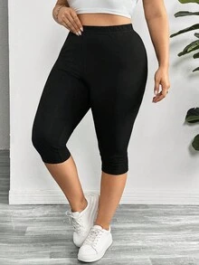 SHEIN Essnce 大码女式夏季七分裤，2 件印花紧身裤黑色紧身裤运动七分裤女式紧身裤，女式两件套黑色紧身裤秋装，教师装 - 彩色 - 查看 6