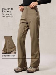 OutZeal 女式无 PFC 防水弹力喇叭裤户外徒步露营裤 - 卡其色 - 查看 2