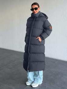 SHEIN Cottnline Premium Quality, Keep Warming, Label At Sleeve, Long Line Puffer Wintercoat - Dusty Blue - View 6