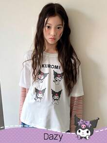 DAZY HELLO KITTY AND FRIENDS | SHEIN 少女卡通图案圆领长袖针织T恤 - 彩色 - 查看 4