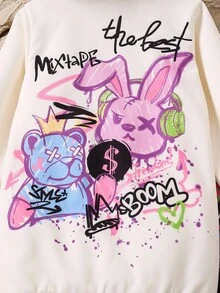 SHEIN 年轻女孩 2 件套：有趣的图案印花连帽运动衫和紧身裤，适合秋冬季、日常、休闲、运动、街头服饰